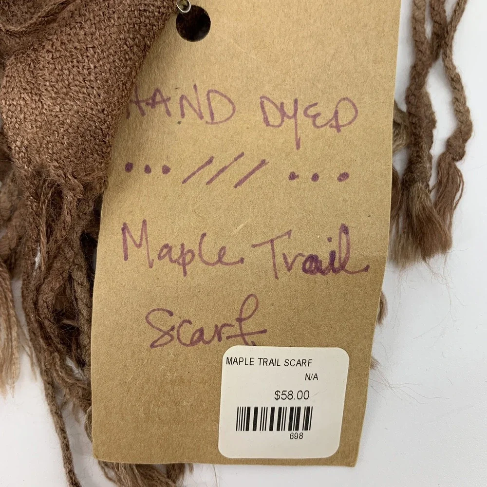 Urban Rose Maple Trail Scarf Brown Hand Dyed Fringed Boho Earthy Neutral NEW
